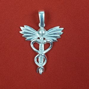 Solid sterling silver men's Caduceus Pendant Healthcare‎ Worker Nurse Doctor